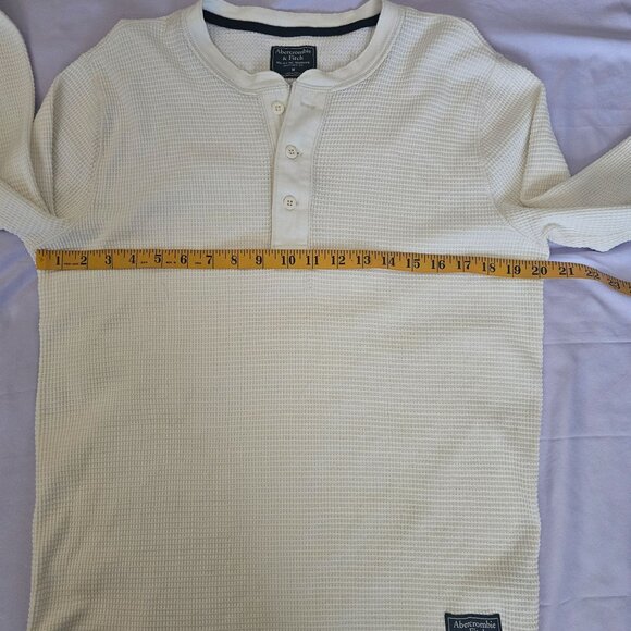 Abercrombie & Fitch Cream Long Sleeve Classic Waffle Henley Shirt Men's Medium - Picture 11 of 13